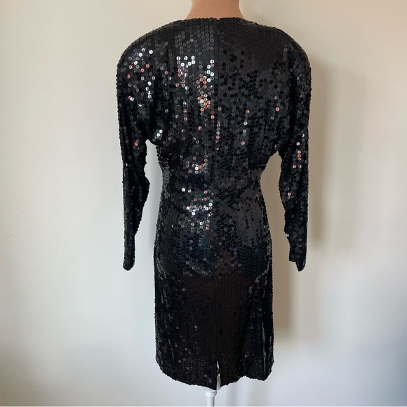 Swee Lo Vintage 1980s Long Sleeve Sequin Black V-Neck Cocktail Dress EUC Size 6 - Picture 3 of 8